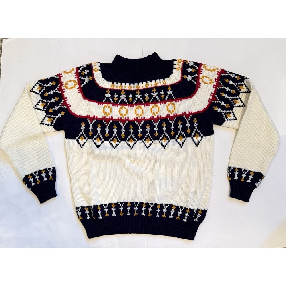 Vintage 70's JC Penney Mock Neck Knit Ski Sweater  Men's Fair Aisle Medium - Picture 4 of 8